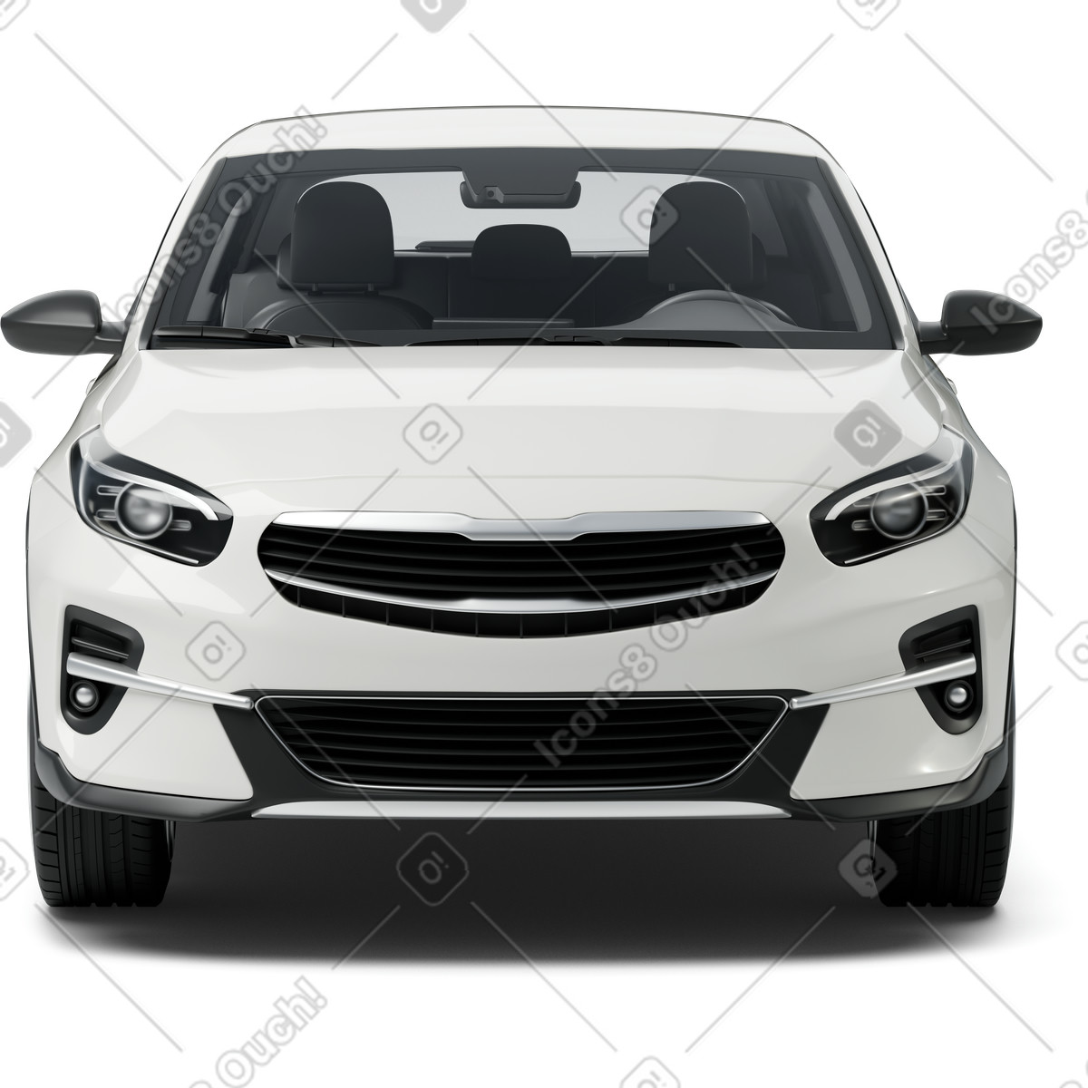 White car front view illustration in 3D Business style download in PNG, SVG