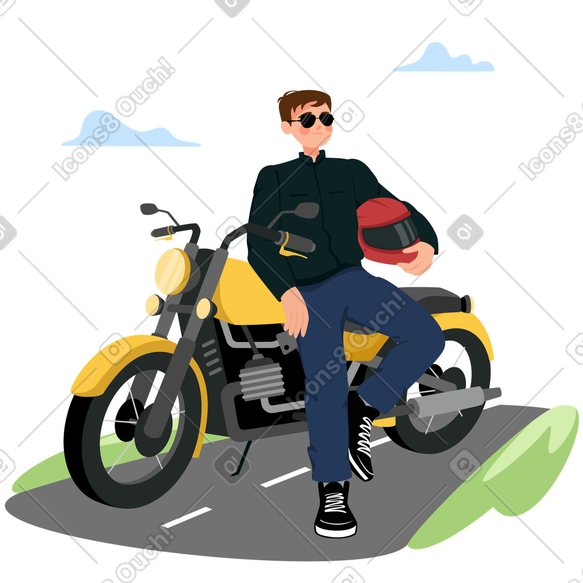 Illustration Motocycliste sur la route dans le style Lagom à télécharger aux formats PNG, SVG