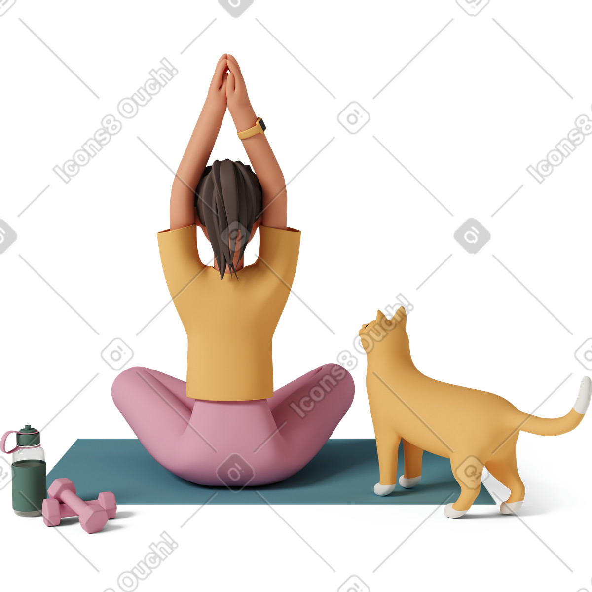 3D Casual life 스타일의 Young woman does yoga 일러스트레이션 PNG, SVG 다운로드