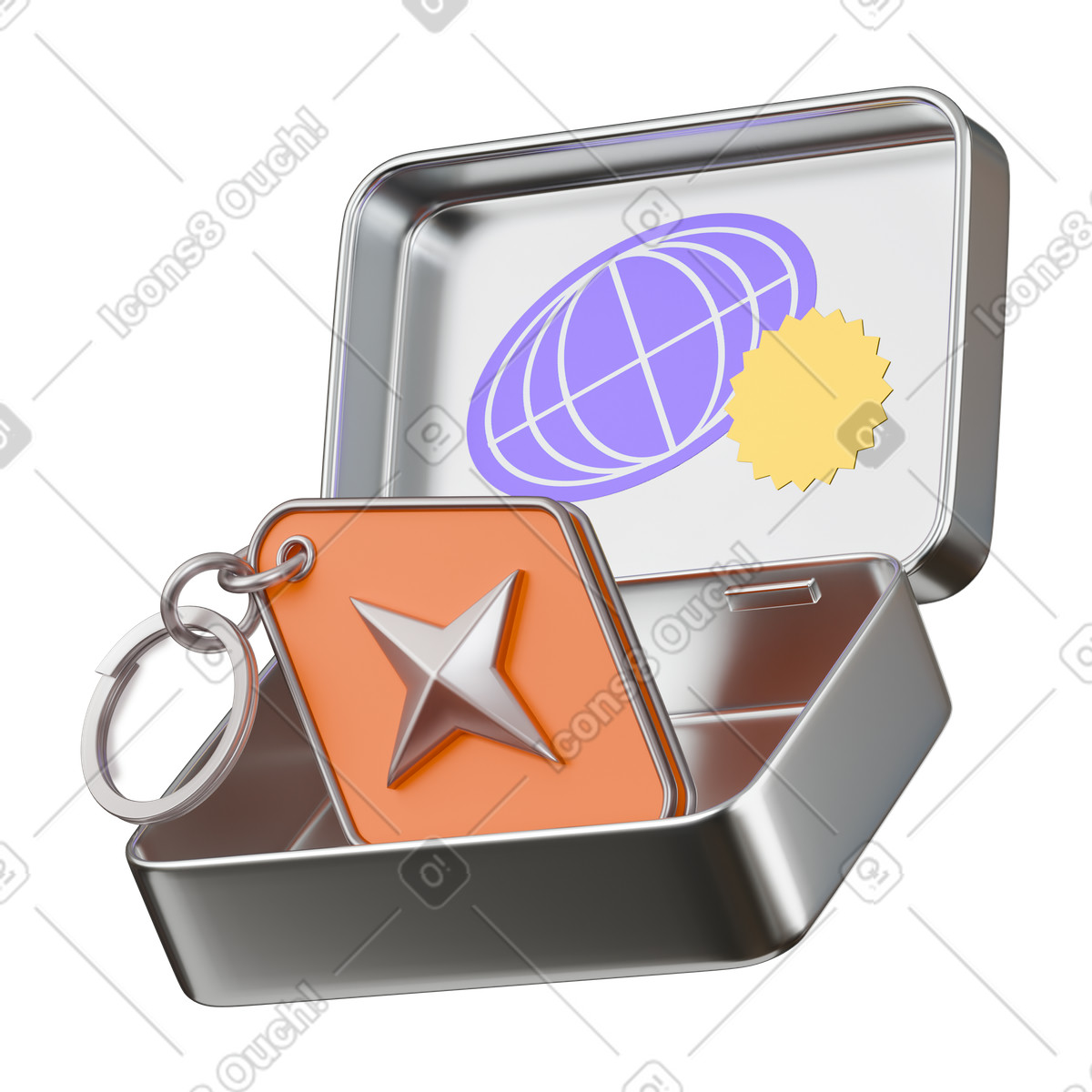 Metal box with AI keychain animated illustration in 3D Stickle style download in GIF, Lottie (JSON), AE