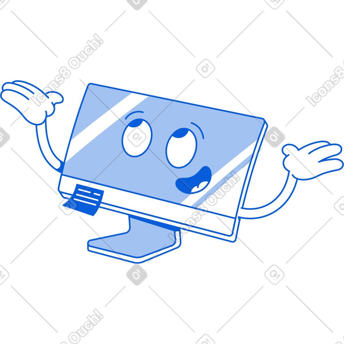 Ilustración Monitor alegre levantó las manos en estilo Handy Line a descargar en PNG y SVG