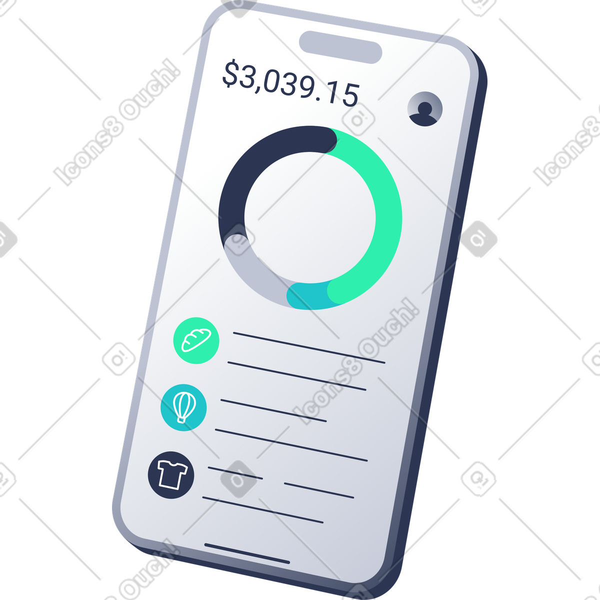 Illustration Application mobile de budgétisation, suivi des finances personnelles dans le style Lucent à télécharger aux formats PNG, SVG