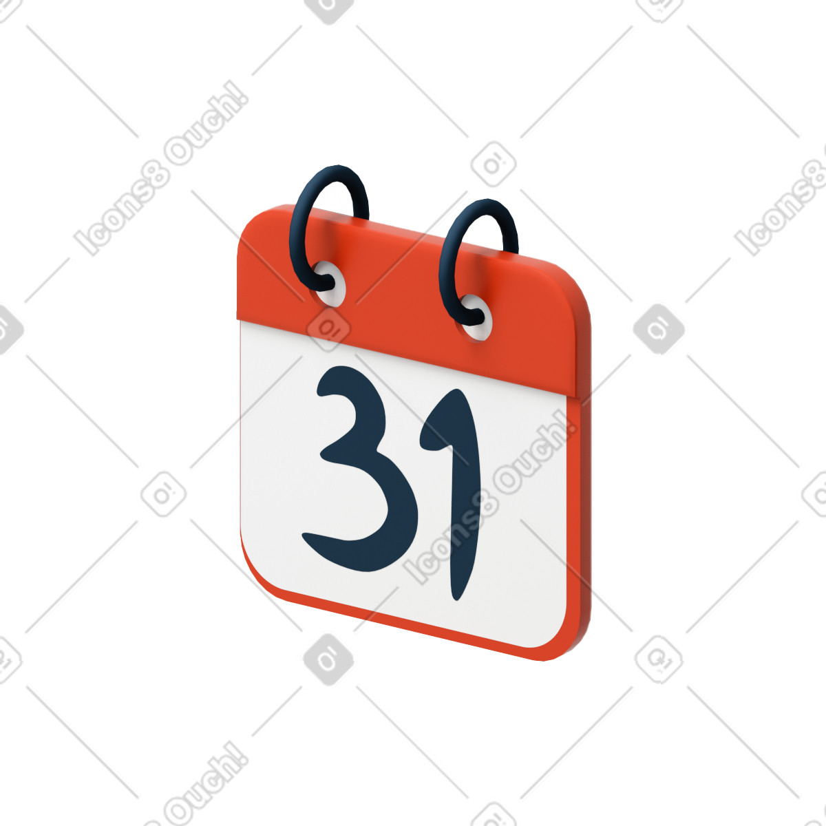 Red and white wall calendar illustration in 3D Flame style download in PNG, SVG
