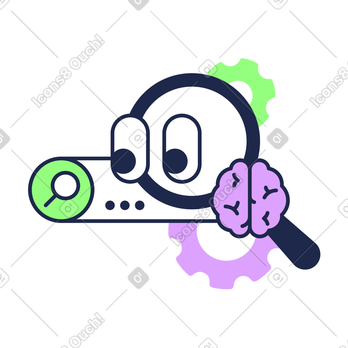 Search bar with magnifier and brain for web animated illustration in Outline style download in GIF, Lottie (JSON), AE