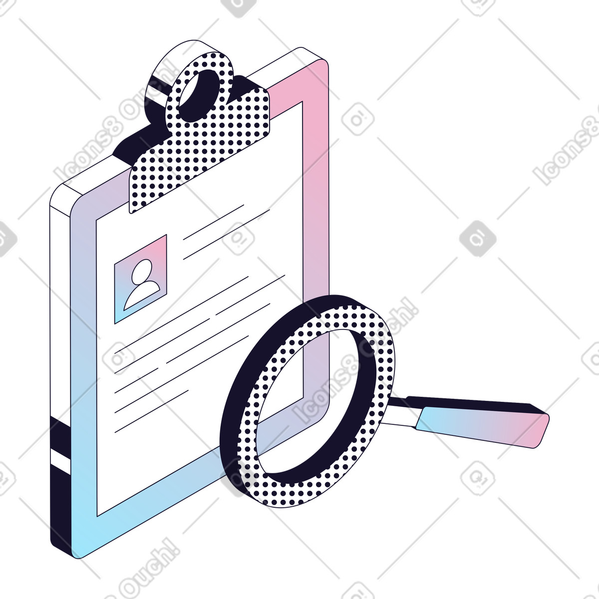 Appunti con profilo del curriculum, revisione delle domande di lavoro e assunzione, reclutamento e selezione dei candidati illustrazione in stile Node scarica in PNG, SVG