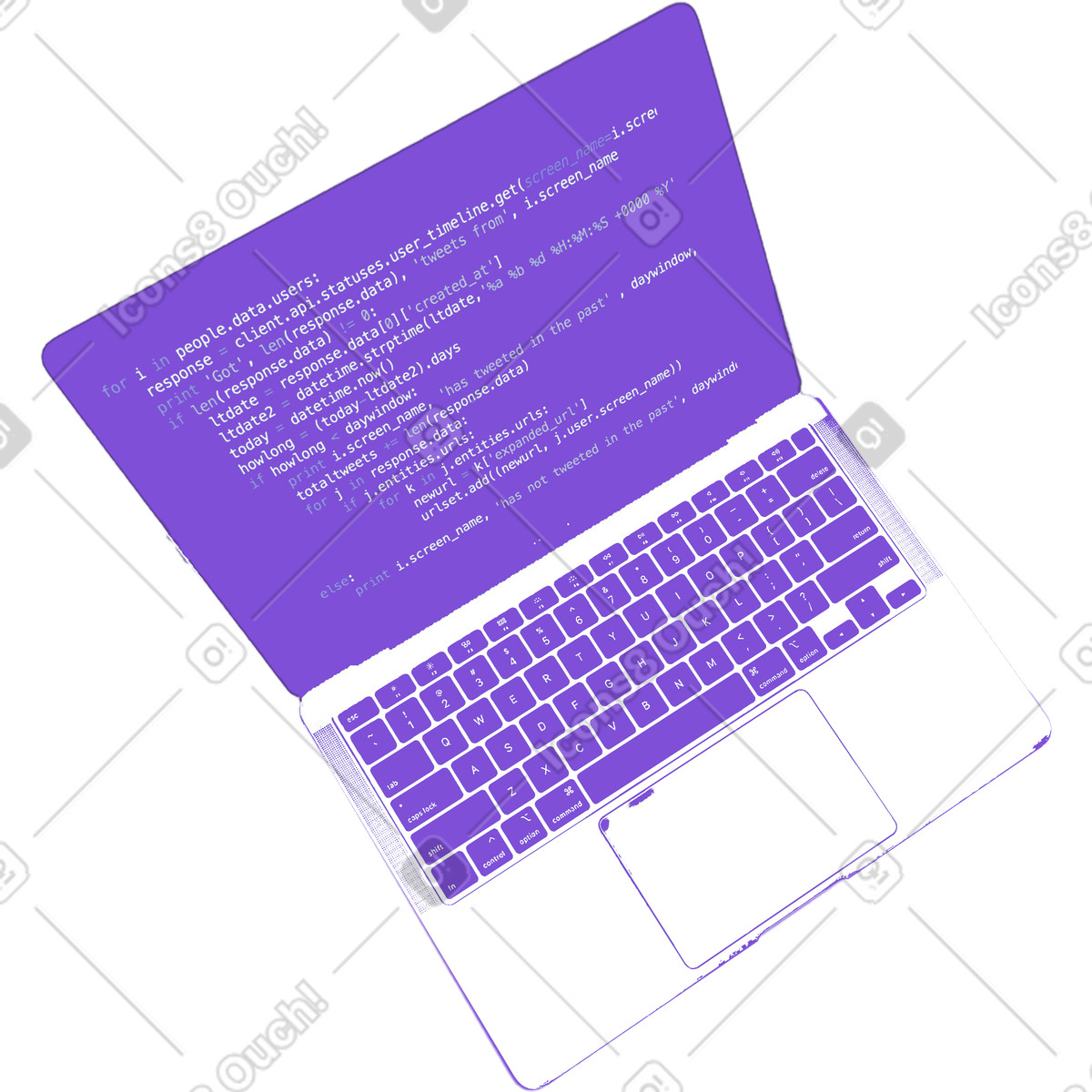Open macbook with code on screen illustration in PNG, SVG