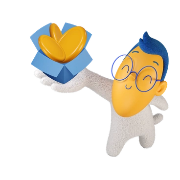 A character holding a box of coins - 3D Buddy style illustration