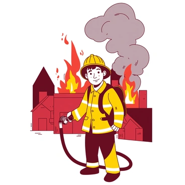 A firefighter bravely battling a blaze, with flames and smoke in the background