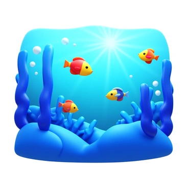 A vibrant underwater scene featuring colorful fish swimming gracefully among blue coral reefs. The fish display a variety of hues, including bright yellows, reds, and blues. The coral reefs take on intricate shapes and patterns, with shades of blue dominating the landscape. Sunlight filters through the water's surface, illuminating the scene and creating a shimmering effect around the fish and coral structures. Bubbles rise and create a lively atmosphere around the marine life.