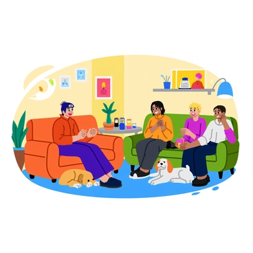 Itachi is sitting on a cozy couch in a well-decorated living room, surrounded by his family. The room has warm lighting and colorful decorations that suggest a lively atmosphere. His younger brother, Sasuke, is playfully sitting beside him, laughing as they engage in a friendly game. Their parents, Mikoto and Fugaku, are nearby, smiling as they watch the interaction. A dog is laying at their feet, adding to the sense of comfort. The walls are adorned with family photos, capturing joyful moments, and there is a small table with snacks and drinks within reach.
