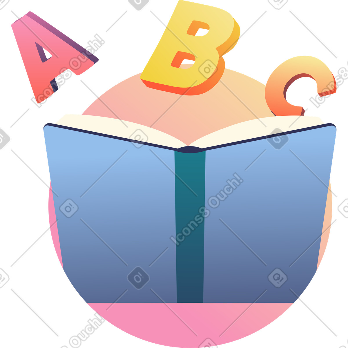 Open book with letters illustration as a learning resource clipart for education