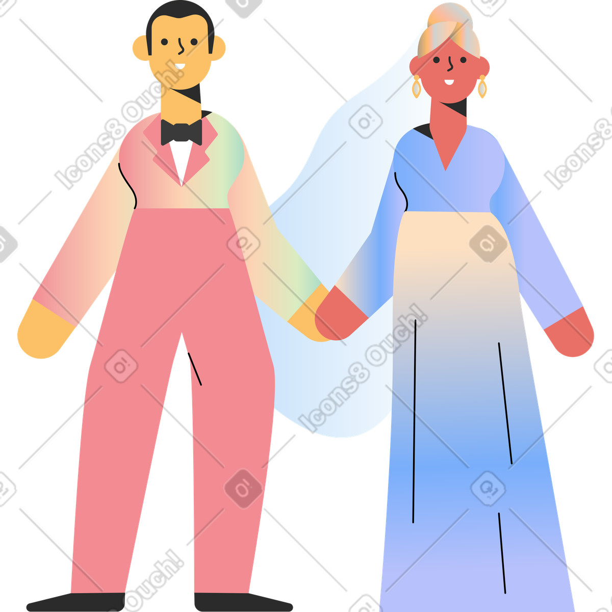 Wedding couple illustration in Marginalia style download in PNG, SVG