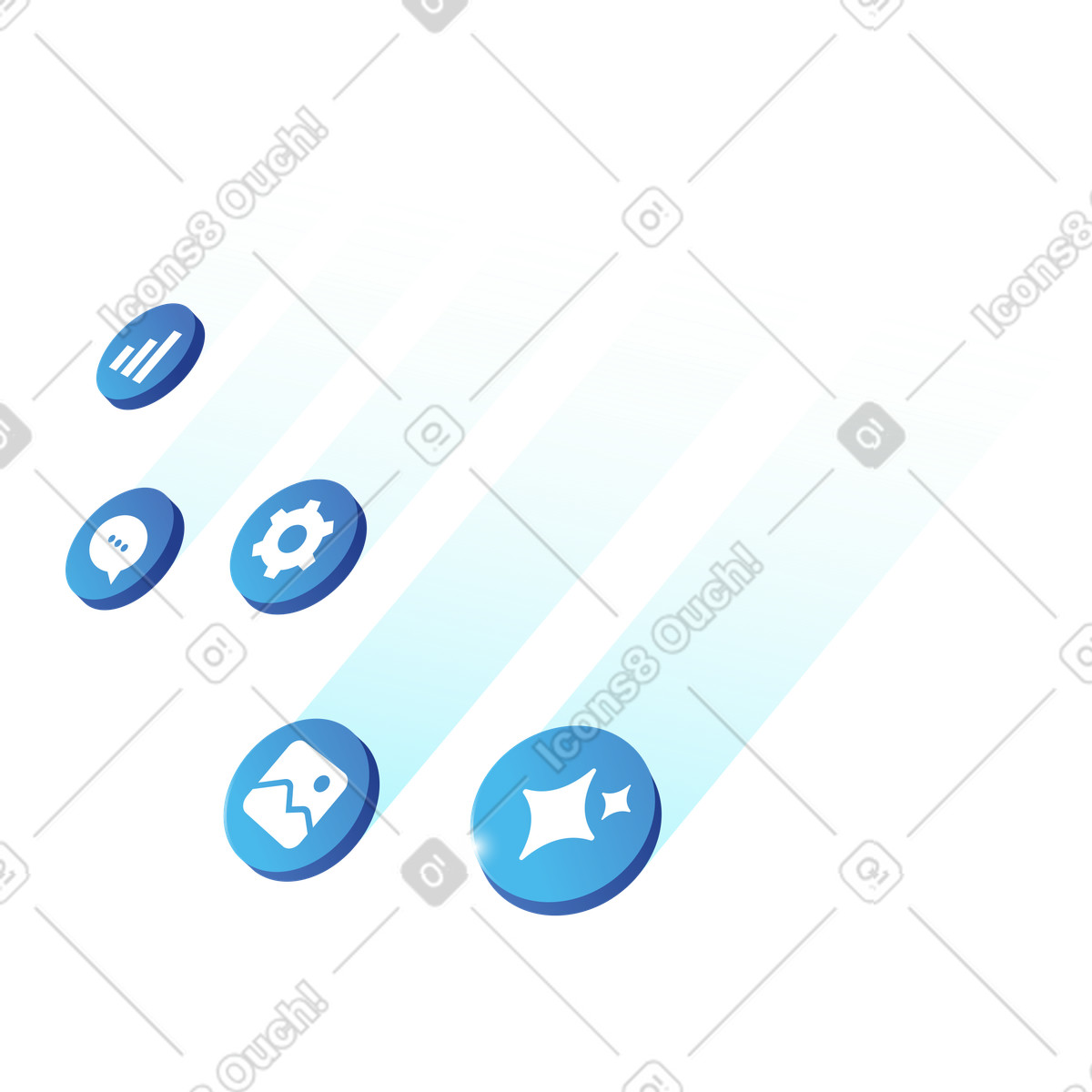 AI powered business automation and workflow optimization icons illustration in Quantum style download in PNG, SVG