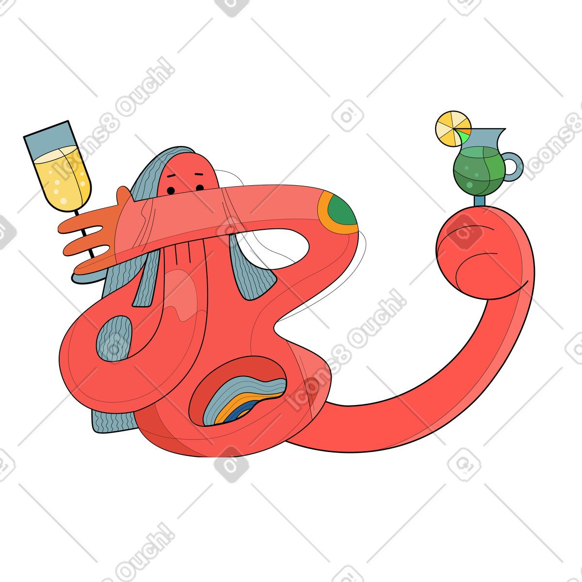 Donna con bevande che soffre di intossicazione da alcol illustrazione in stile Surr scarica in PNG, SVG