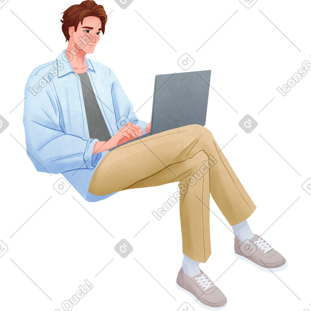 Man sitting with laptop illustrazione in stile Lifestyle scarica in PNG, SVG