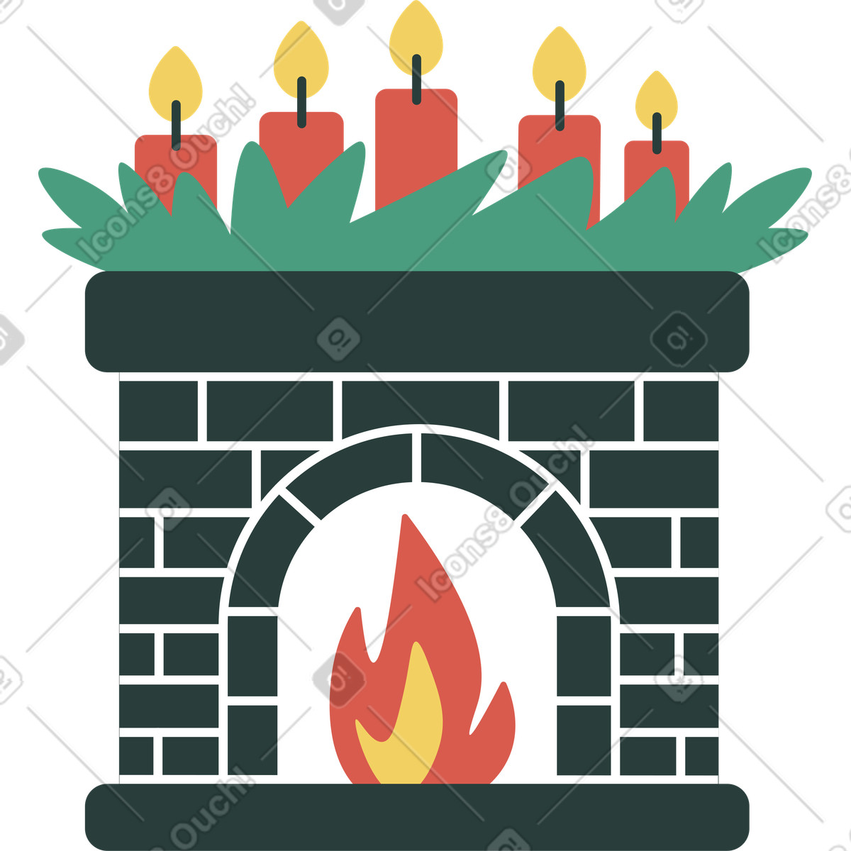 下载 Macaroni 风格的 圣诞装饰品中的壁炉 插画，支持 PNG、SVG 格式