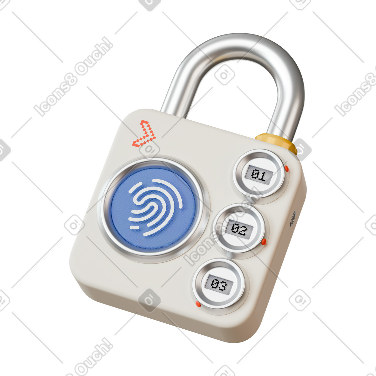 Padlock with fingerprint scanner for digital data security illustration in 3D Stickle style download in PNG, SVG