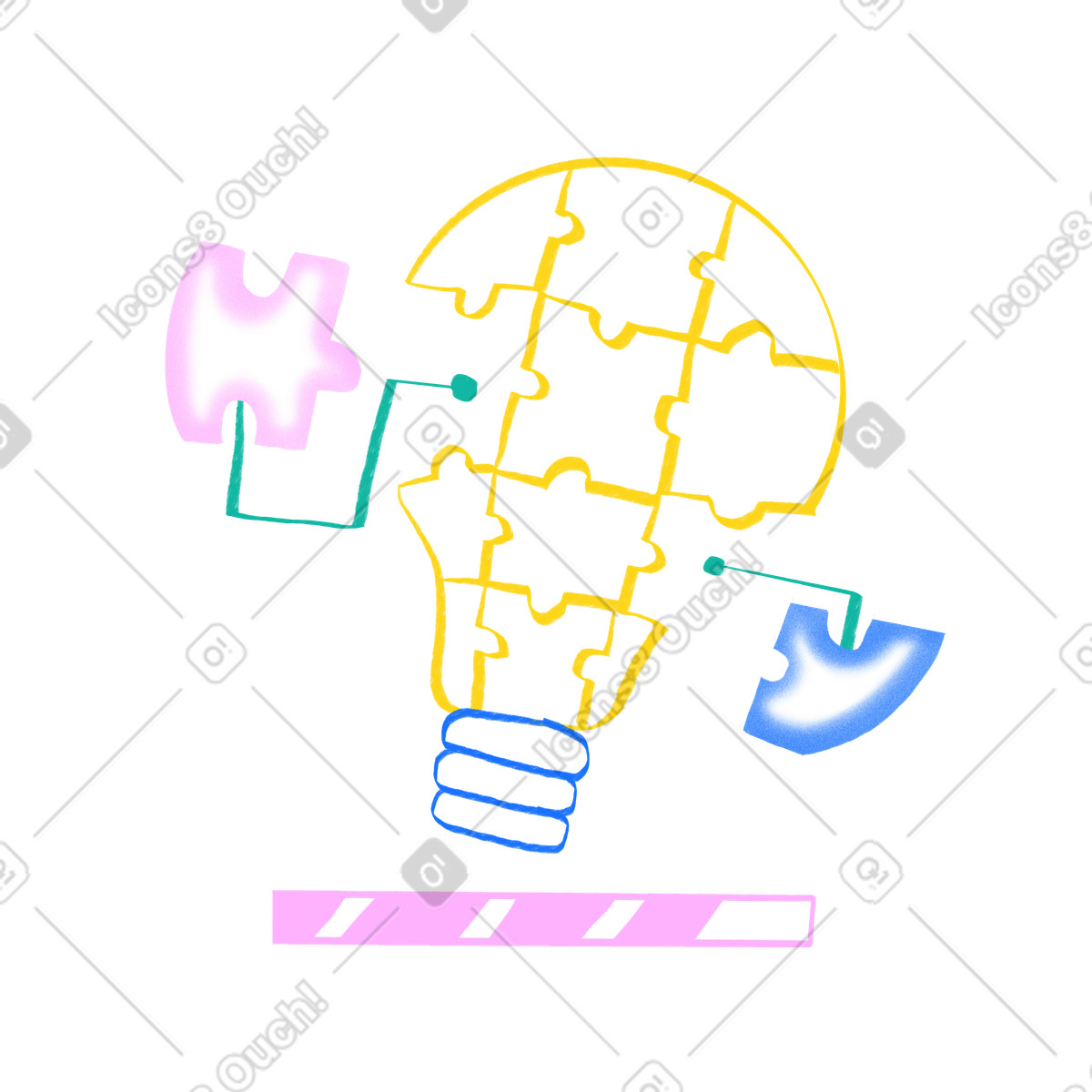 Puzzle pieces forming lightbulb, Creative idea generation illustration in Bonny style download in PNG, SVG