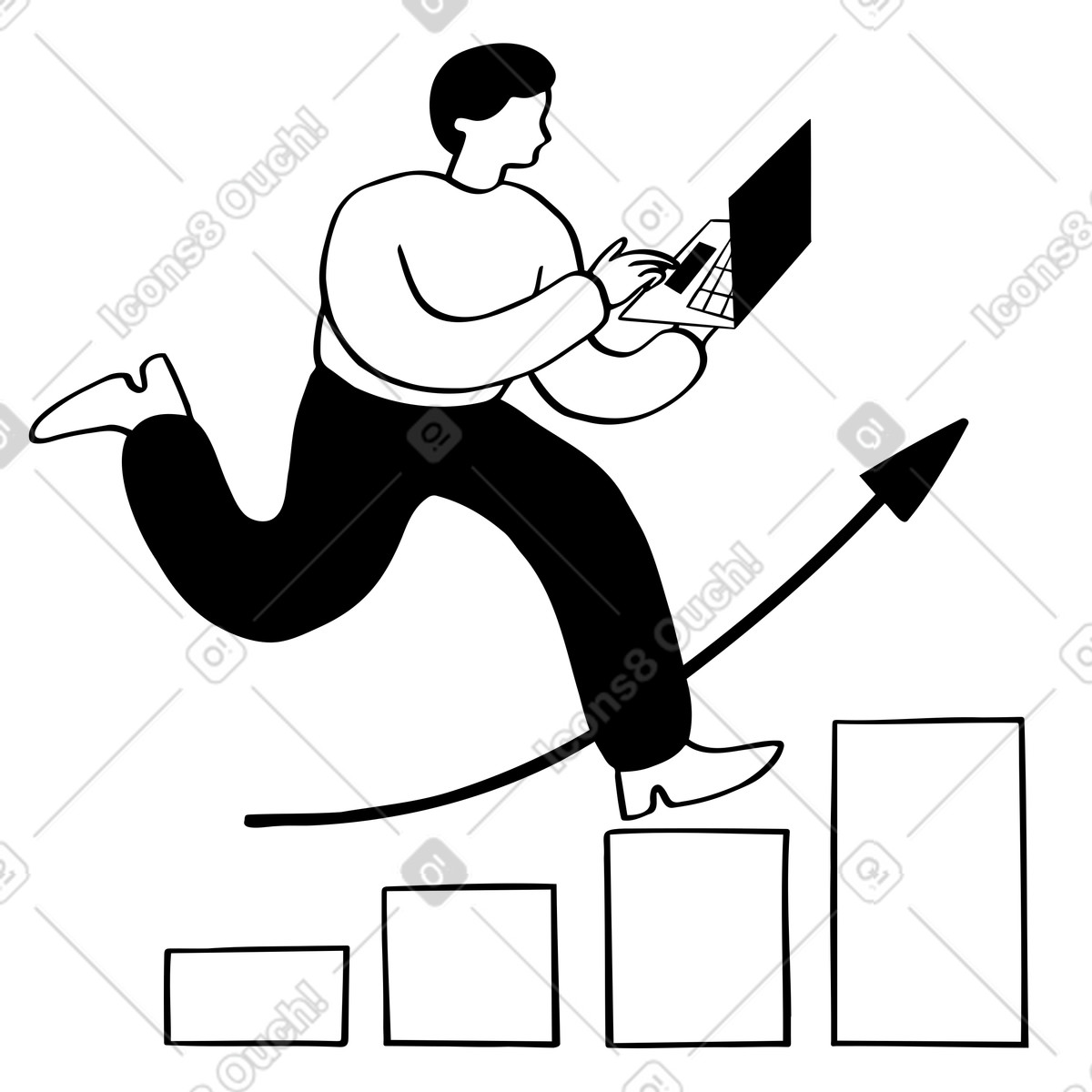 Man increasing his productivity at work illustration in Journal style download in PNG, SVG