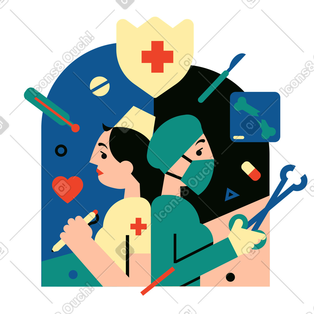 Gesundheitskonzept und medizinische versorgung-Illustration im Polar-Stil als Download in PNG, SVG