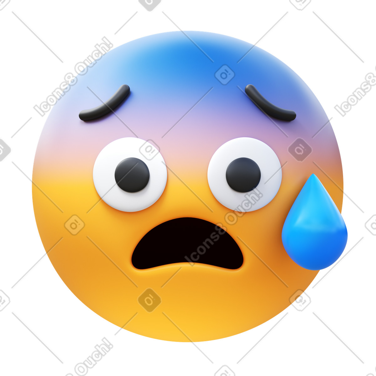 Faccia ansiosa con il sudore illustrazione in stile 3D Fluency scarica in PNG, SVG