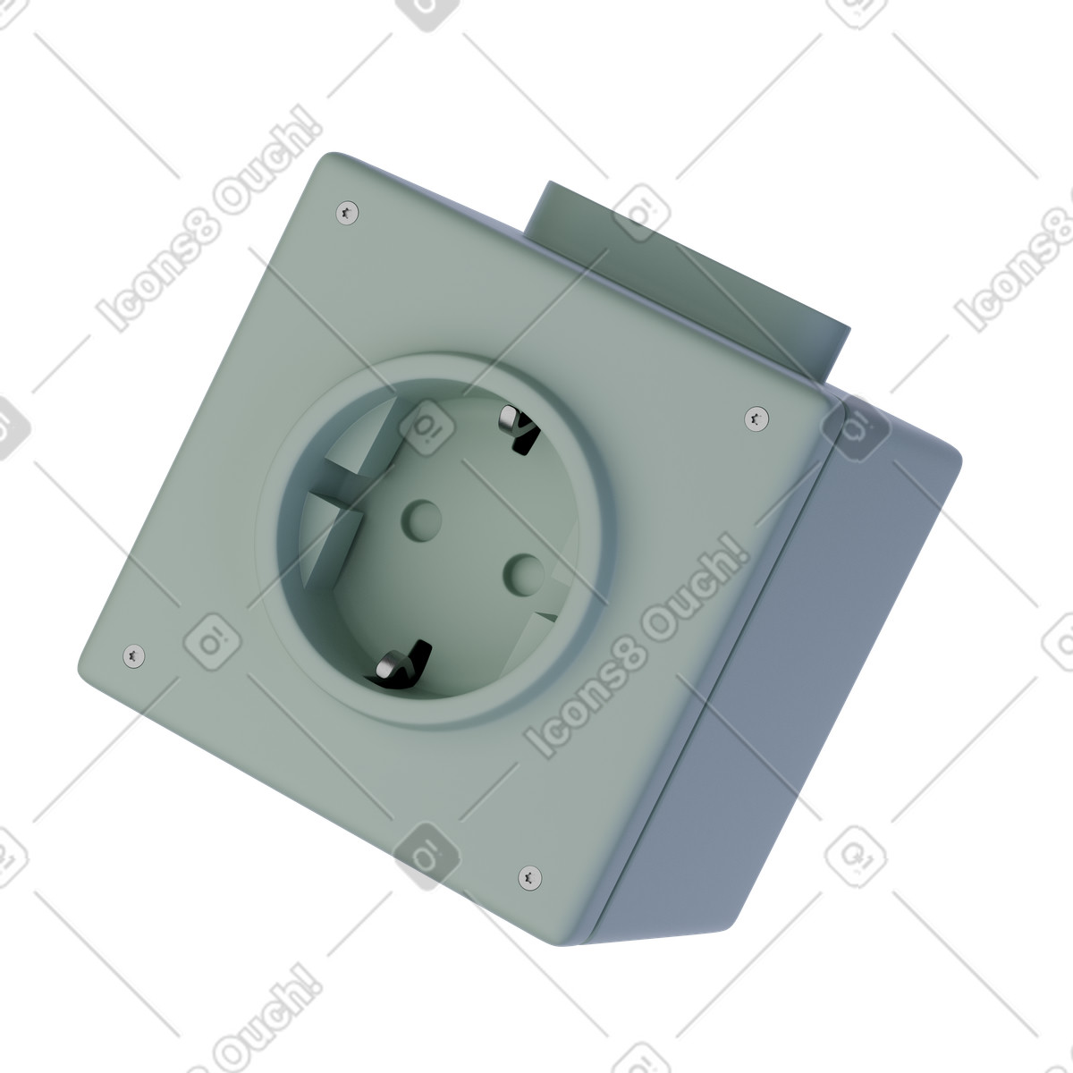 Green schuko power strip cube, Extension socket block, Electrical outlet render illustrazione in stile 3D Product scarica in PNG, SVG