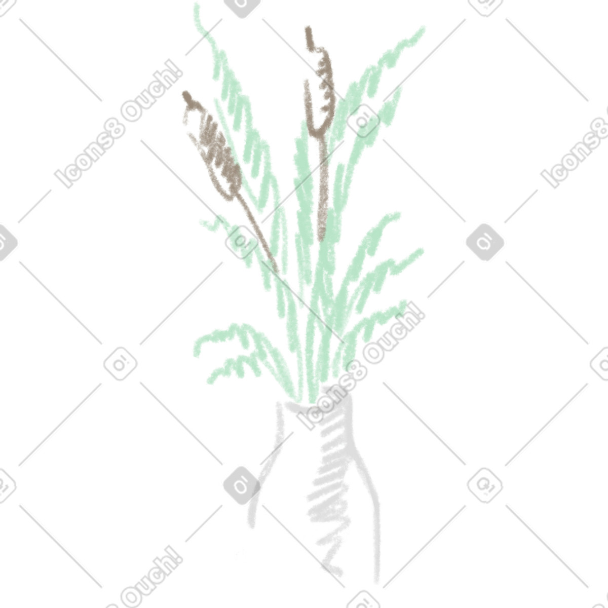 下载 Sketchbook 风格的 Cattails in a vase 插画，支持 PNG、SVG 格式