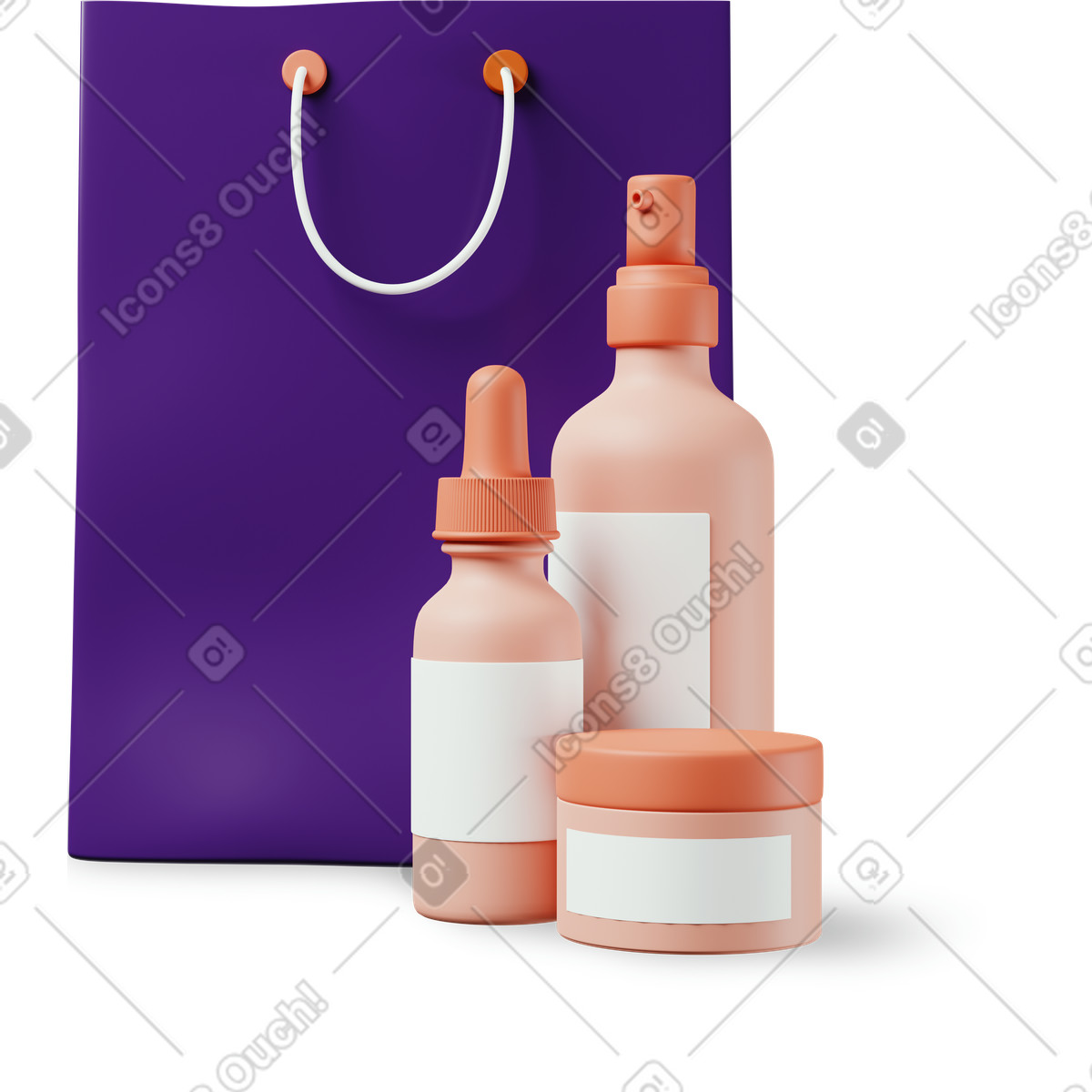 Ilustração de Cosméticos e sacola compras em no estilo 3D Plastic people para baixar em PNG, SVG