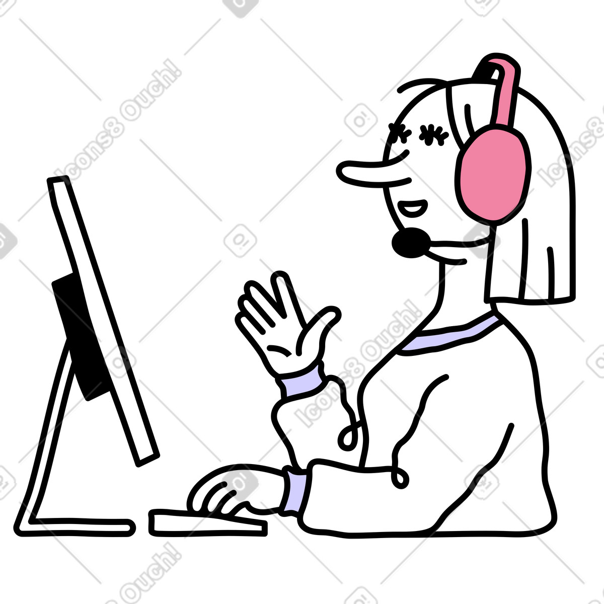 Notes スタイルの Support specialist working on helpline のイラストをPNG、SVG形式でダウンロード