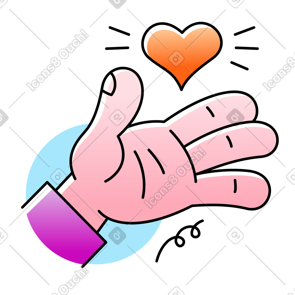 Mano e piccolo cuore rosso illustrazione in stile Pocus scarica in PNG, SVG