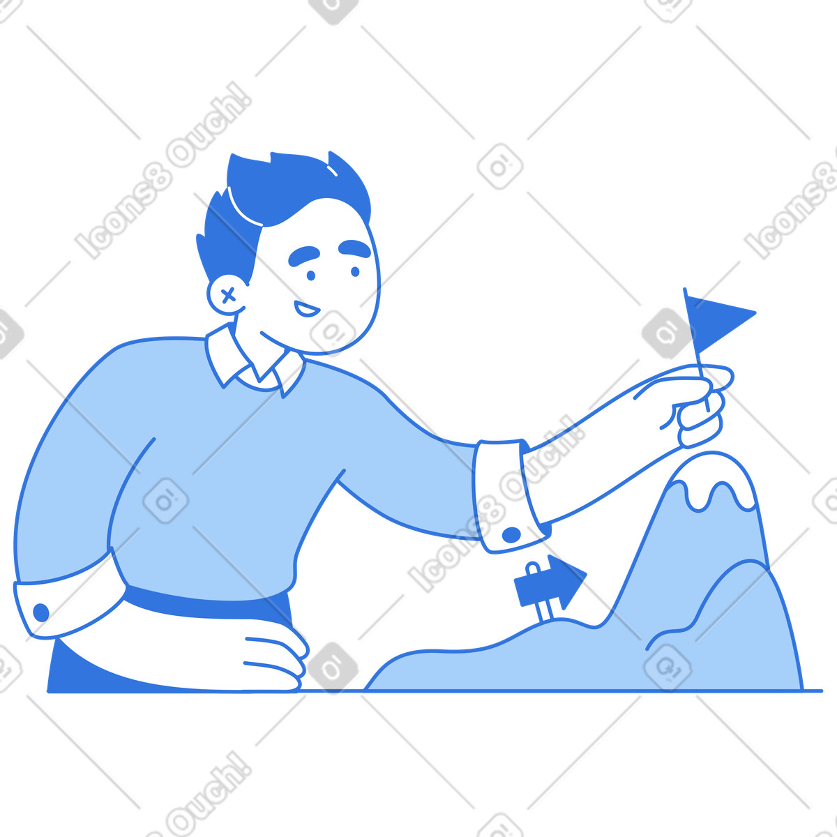 Planting flag on mountain peak illustration achievement clipart graphic for accomplishments