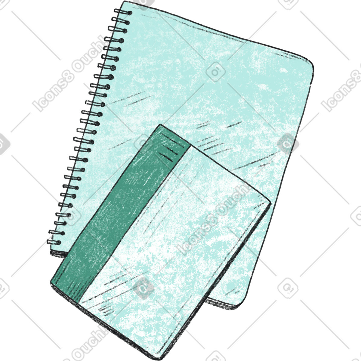 Two green notebooks illustration in Moments style download in PNG, SVG