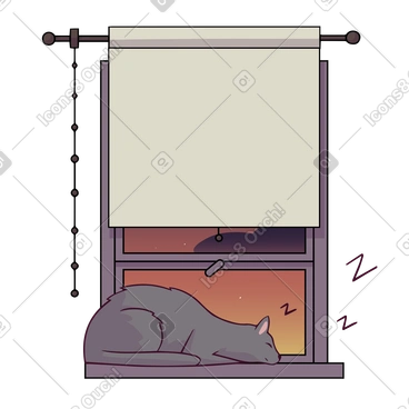 Cat sleeping on windowsill during sunset PNG, SVG