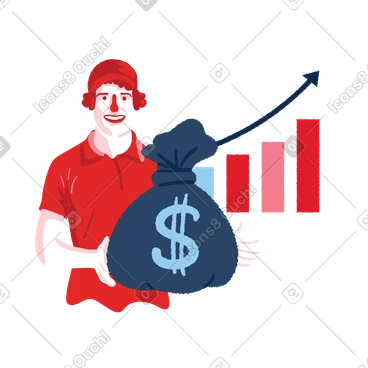 Man with sack of money and financial growth chart PNG, SVG