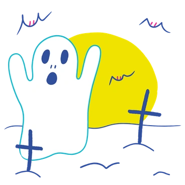 A surprised ghost with a yellow moon - Lime style illustration