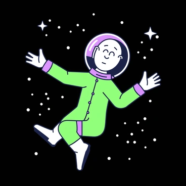 The Tin Man is depicted in a space suit, with silver metallic surfaces reflecting light. His helmet is large and rounded, showcasing his expression of wonder. He is floating gracefully in a black expanse of space, surrounded by distant stars that twinkle in small clusters. The background features small, shimmering points of light, creating a sense of depth and vastness. The Tin Man’s arms are slightly outstretched as if he is reaching for the stars, adding to the dynamic feel of the scene.