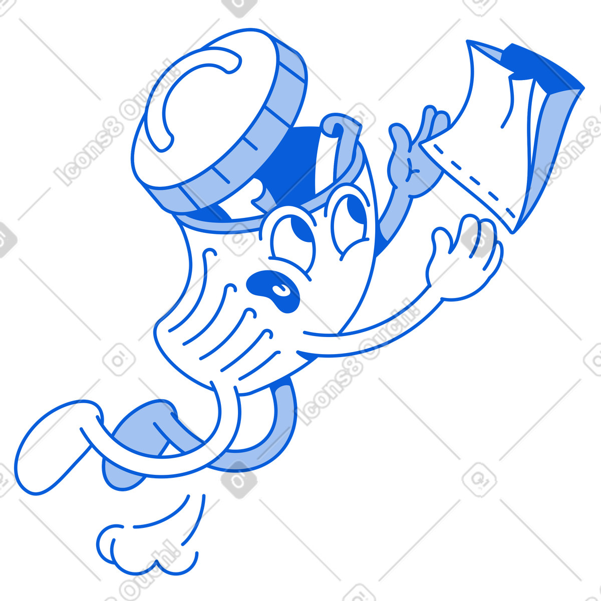 Illustration Poubelle attrapant le sac en papier dans style Handy Line à télécharger aux formats PNG, SVG