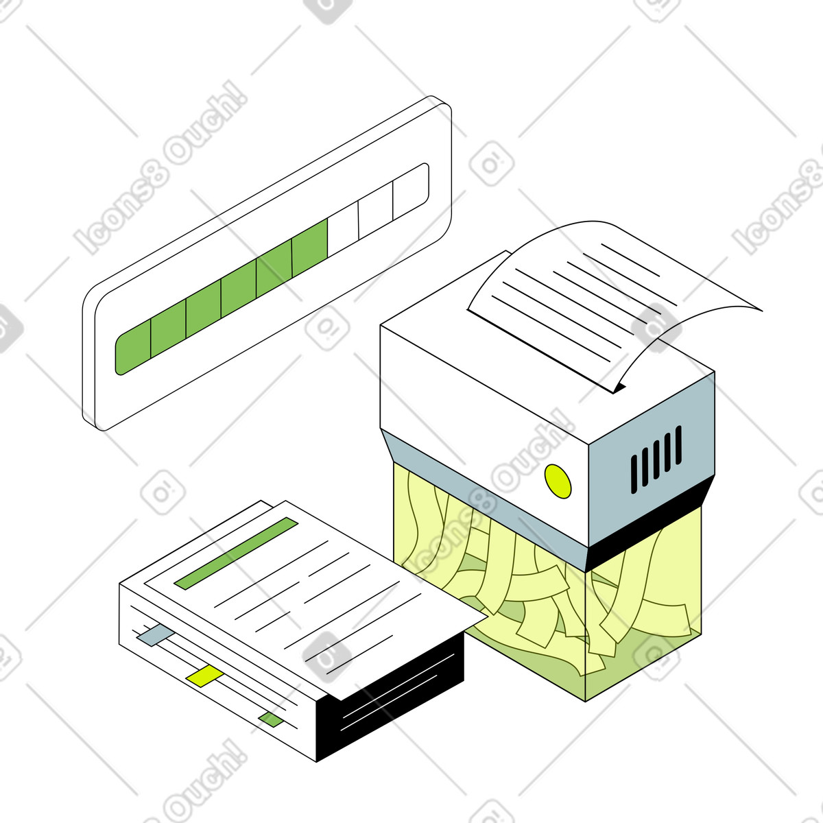 Isometric 스타일의 문서 분쇄기에서 아카이브 폐기 일러스트레이션 PNG, SVG 다운로드