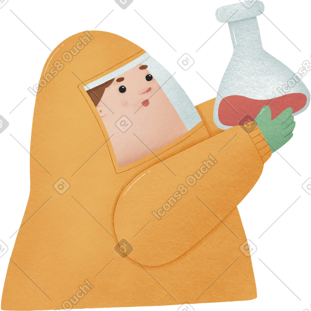 Man in a yellow protective suit with flask illustration Woolly style download PNG, SVG