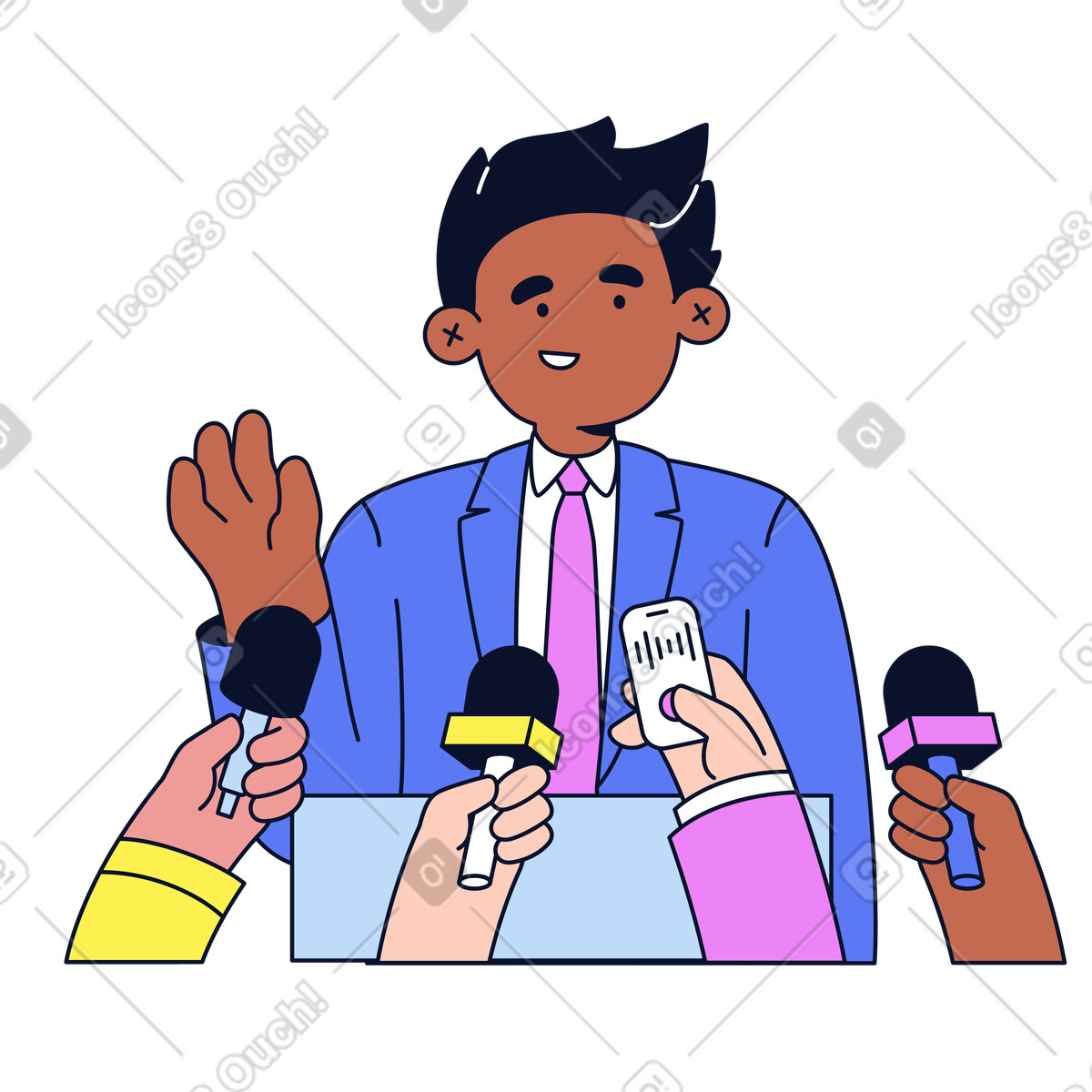 Ilustración Conferencia de prensa y oratoria en estilo Flexy a descargar en PNG SVG