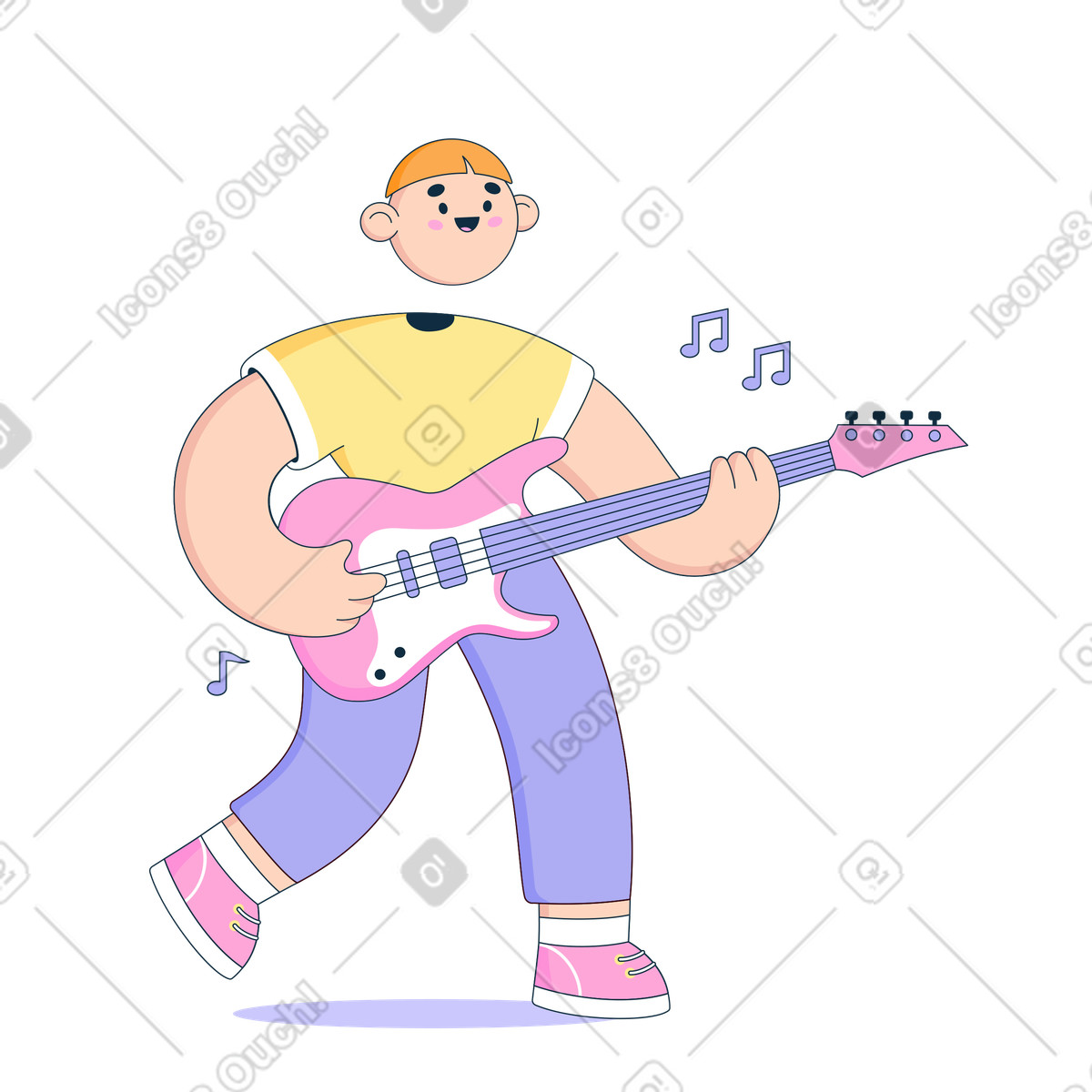L'uomo suona la chitarra illustrazione in stile Bubble gum scarica in PNG, SVG