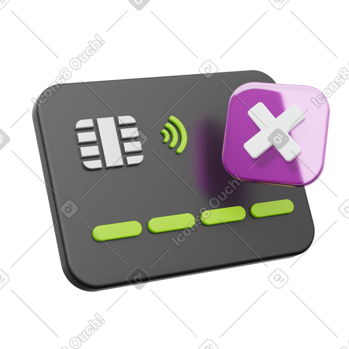 Bank card with cross, payment declined, transaction error illustration in PNG, SVG