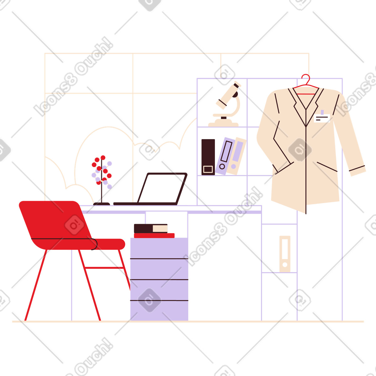 Illustration Le bureau du docteur dans style Folks à télécharger aux formats PNG, SVG