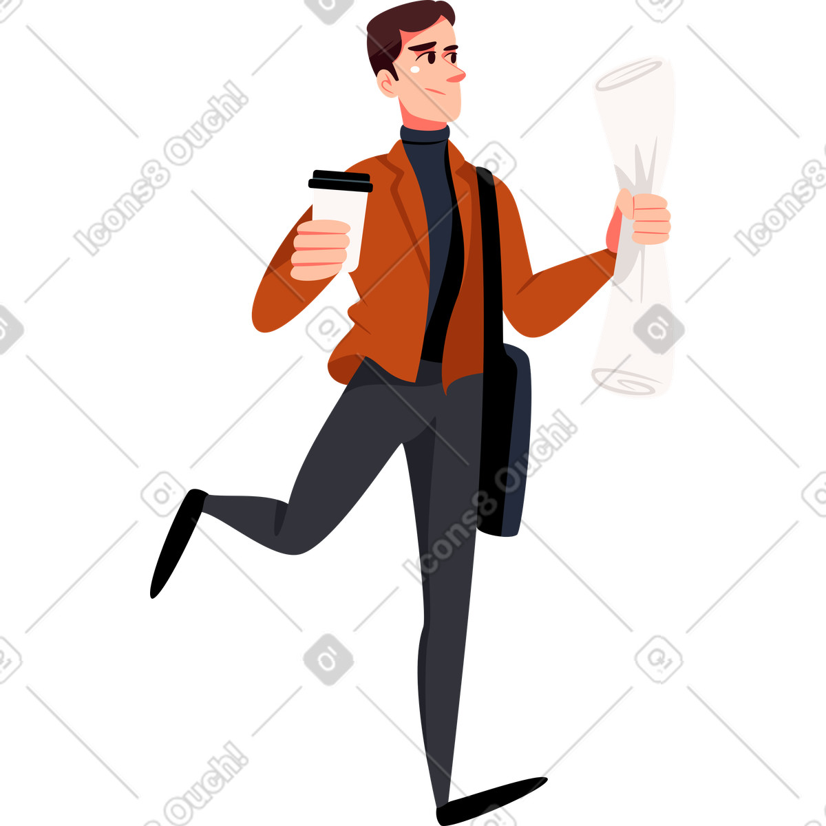 Ilustração de Homem terno está atrasado para uma reunião em no estilo Vivid baixar em PNG, SVG