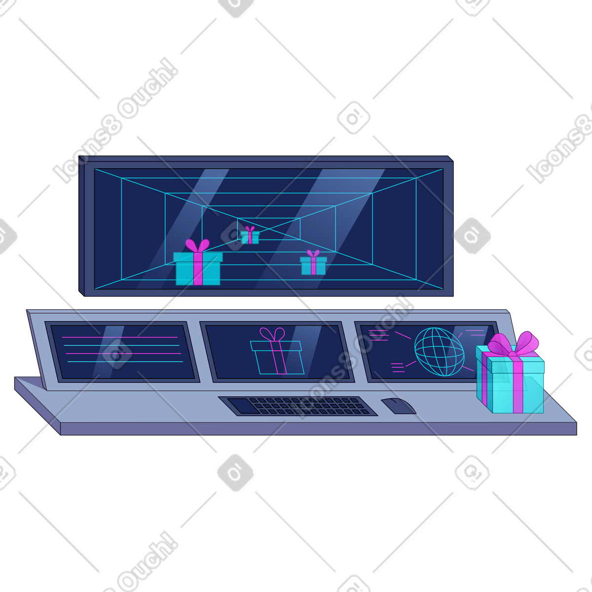 Control panel for delivering virtual gifts illustration in Santa Camp style download in PNG, SVG