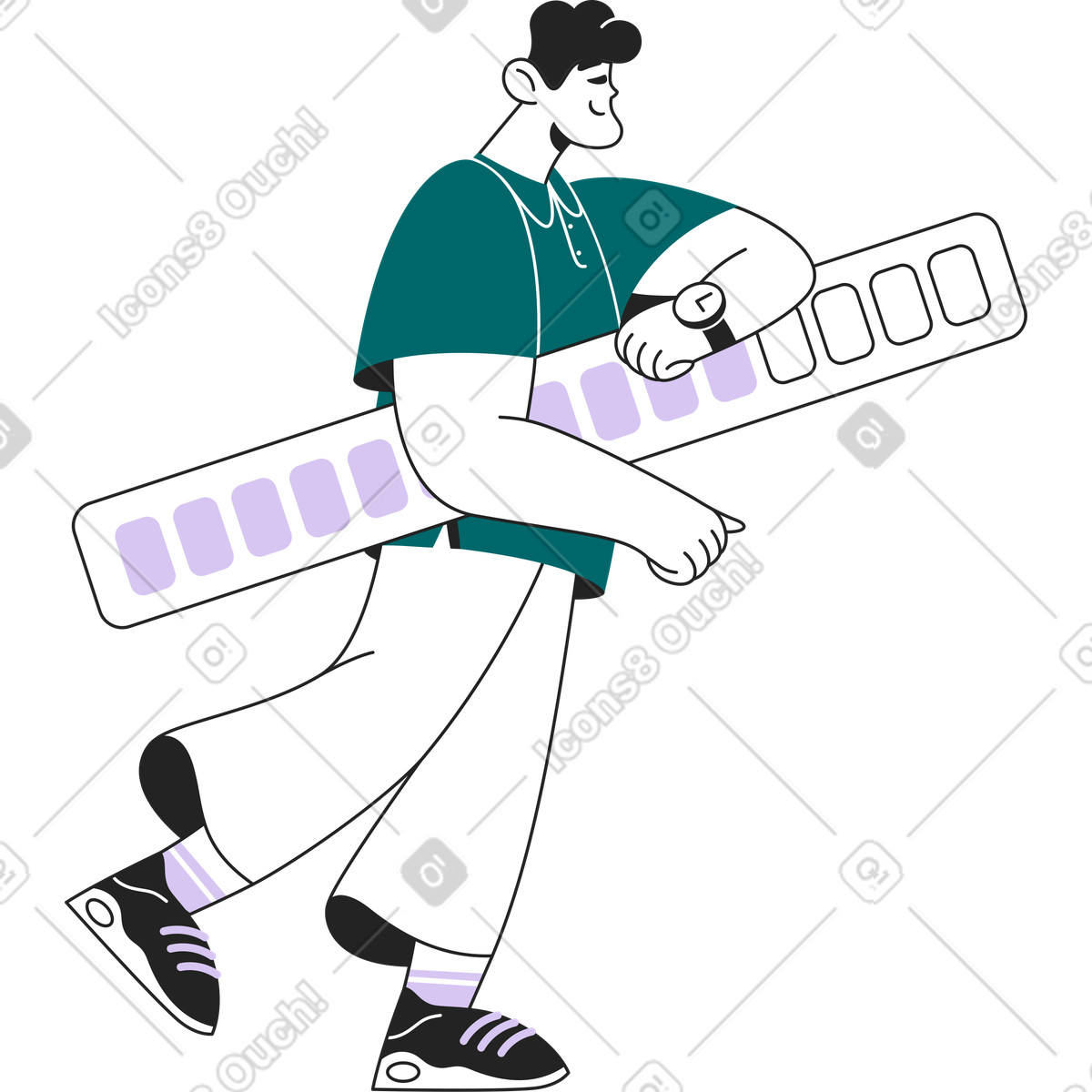 Ilustración Hombre que camina con barra de carga en estilo Sammy Line a descargar en PNG y SVG