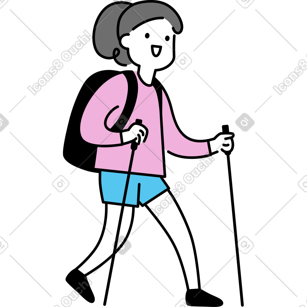 下载 Mochi 风格的 年轻女子拿着登山杖 插画，支持 PNG、SVG 格式