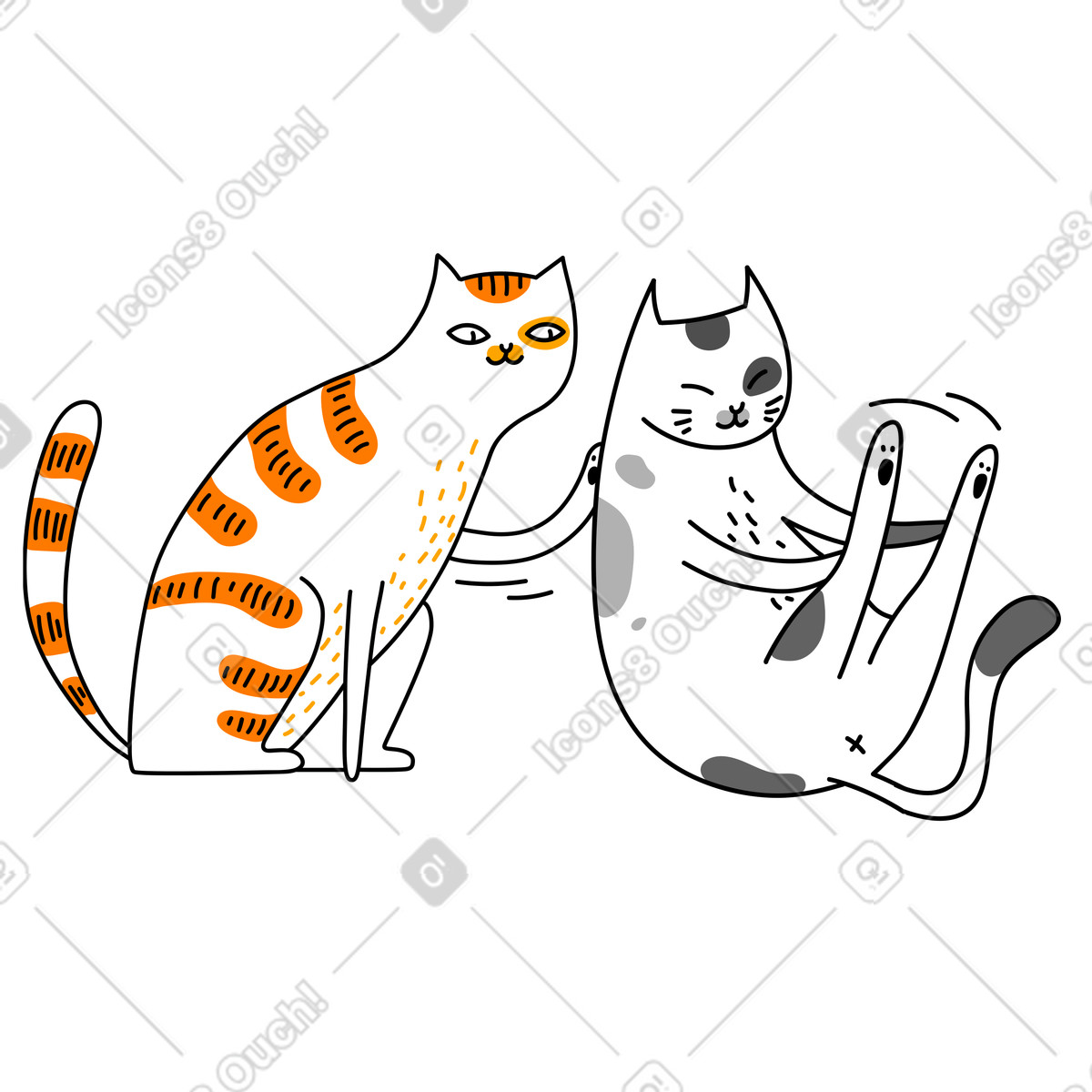 Gatto che aiuta un altro a sgranchirsi le zampe posteriori illustrazione in stile Purr scarica in PNG, SVG