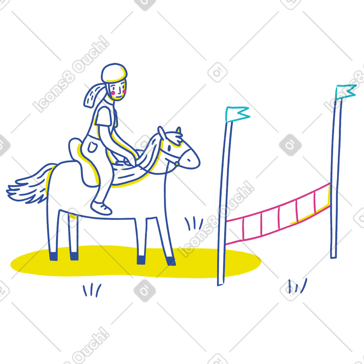 Ilustração de Mulher a cavalo perto um obstáculo salto em no estilo Lime para baixar em PNG, SVG