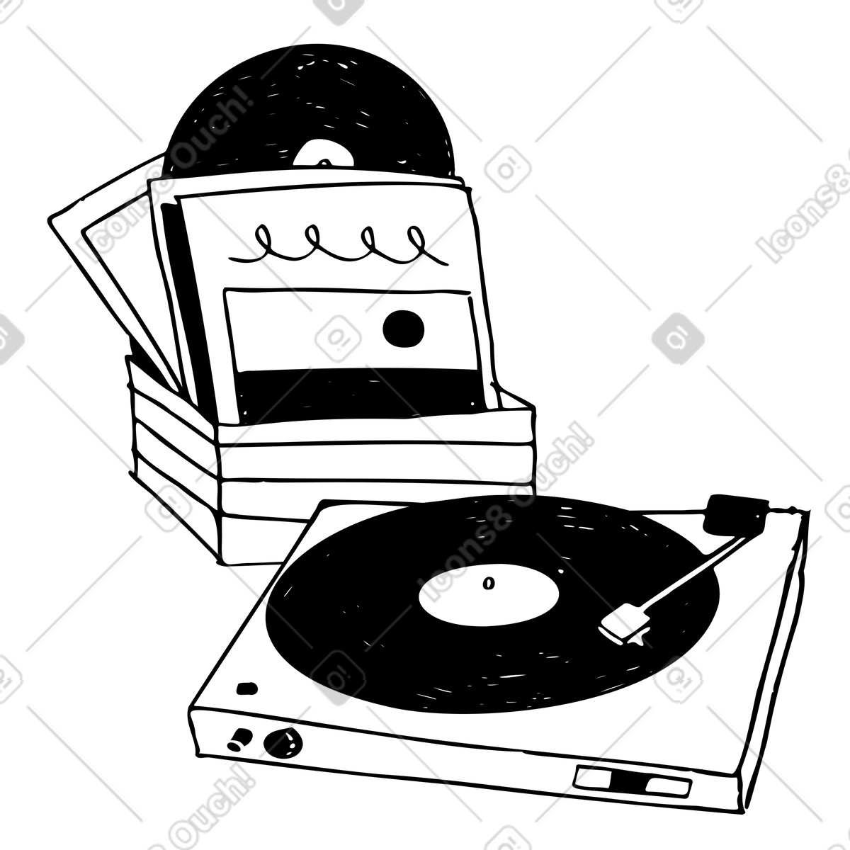 Ilustração de Toca-discos com discos vinil em no estilo Marks para baixar em PNG, SVG